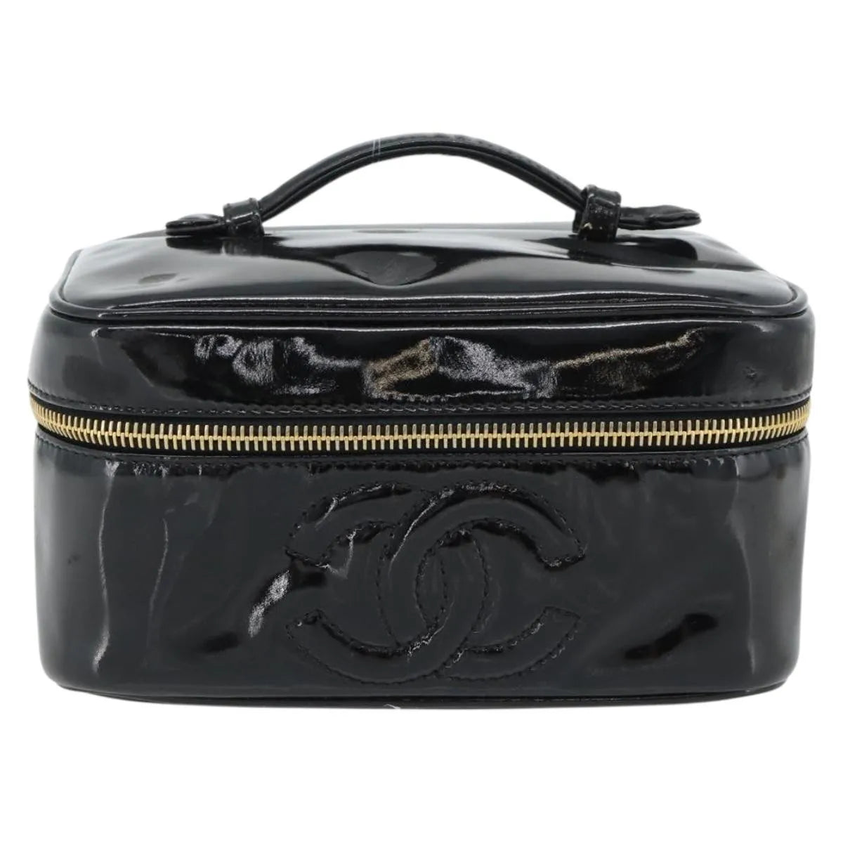 Chanel Vintage Timeless Cosmetic Case Patent Black Patent_Leather Handbag (Pre-Owned)
