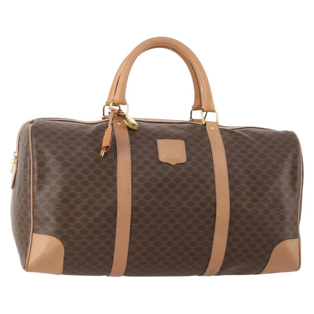 Celine Vintage Duffle Canvas And Leather Brown Canvas Travel Bag Bag (Pre-Owned)