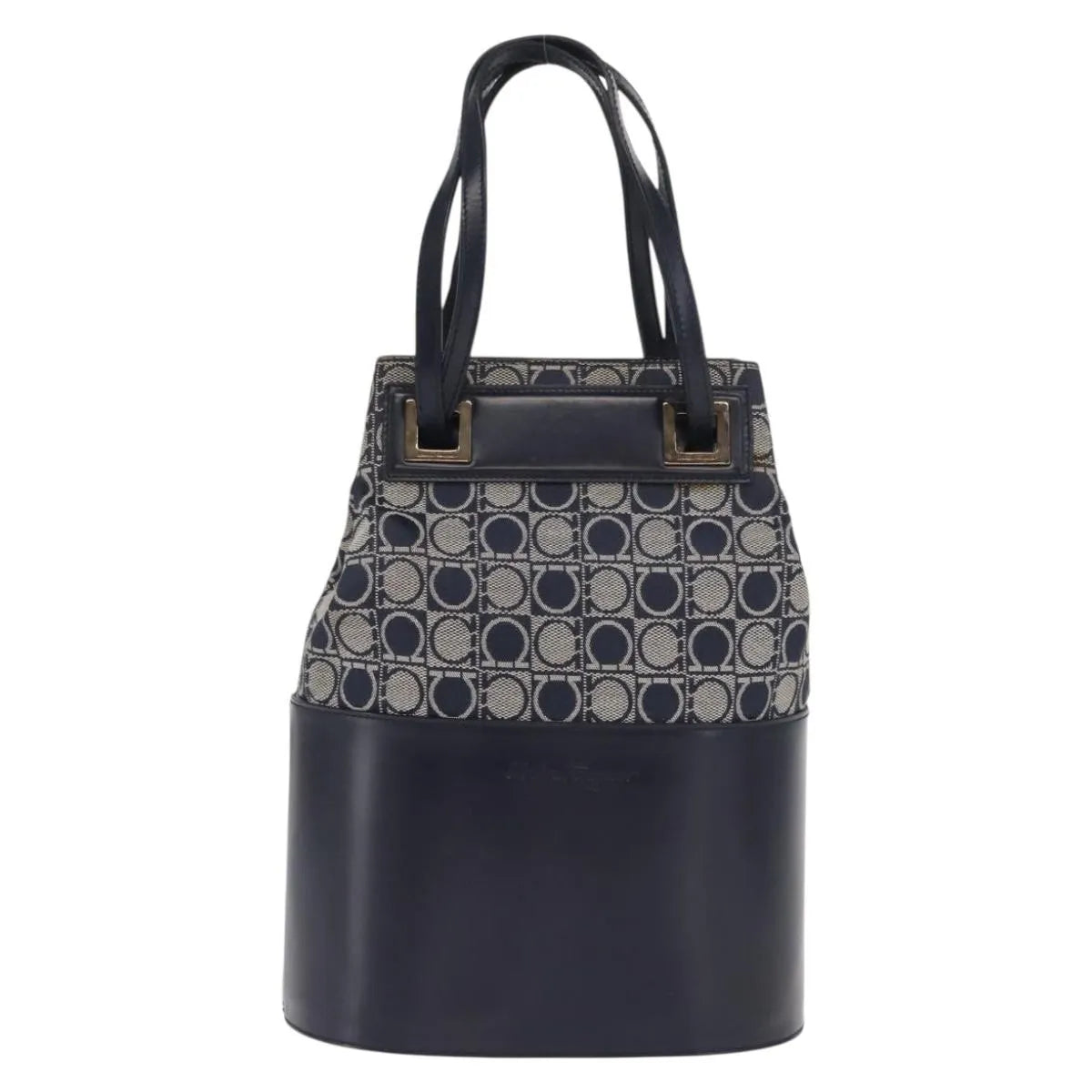 Salvatore Ferragamo Gancini Canvas And Leather Navy Canvas Shoulder Bag Bag (Pre-Owned)