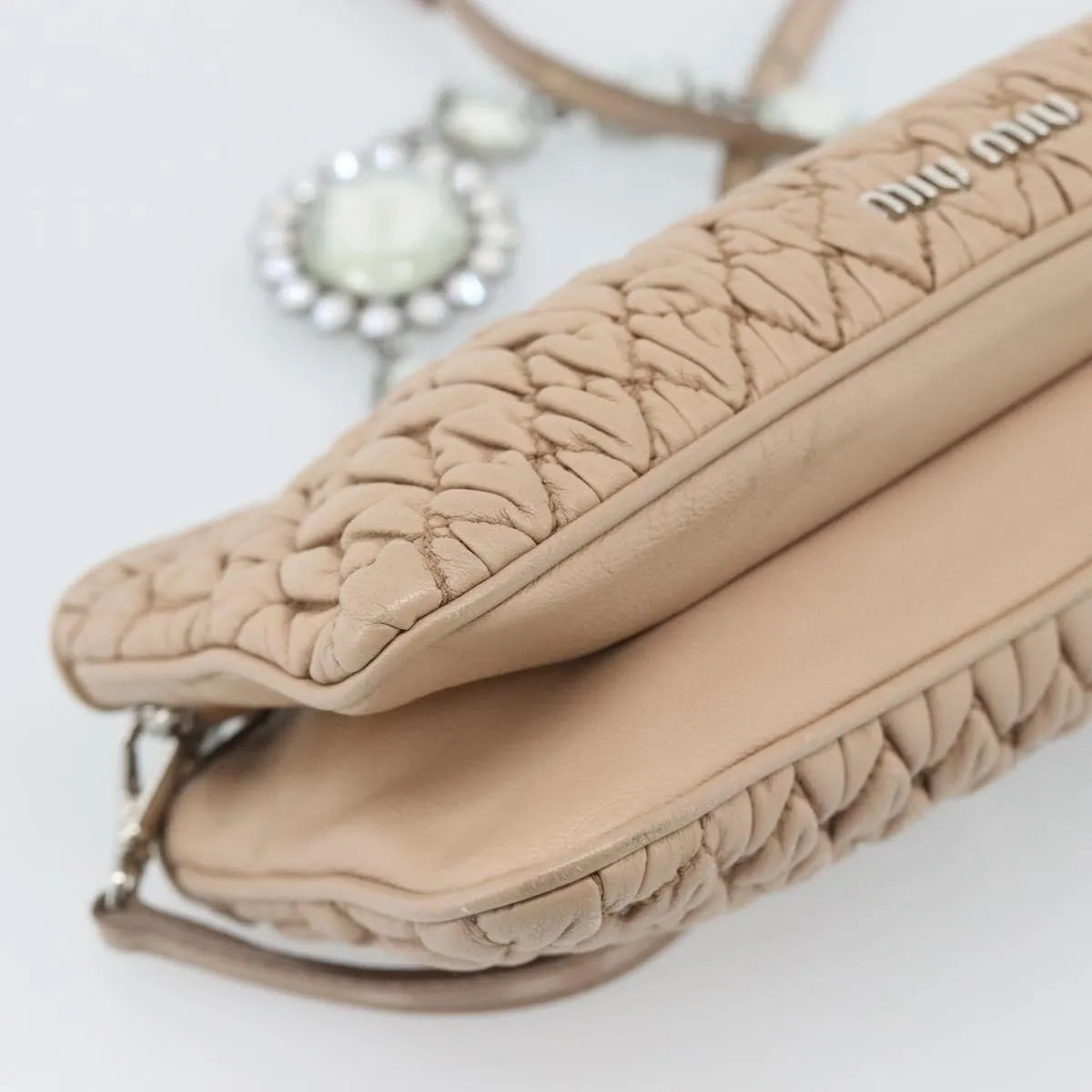 Miu Miu Crystal Convertible Chain Matelasse Leather Pink Leather Shoulder Bag Bag (Pre-Owned)