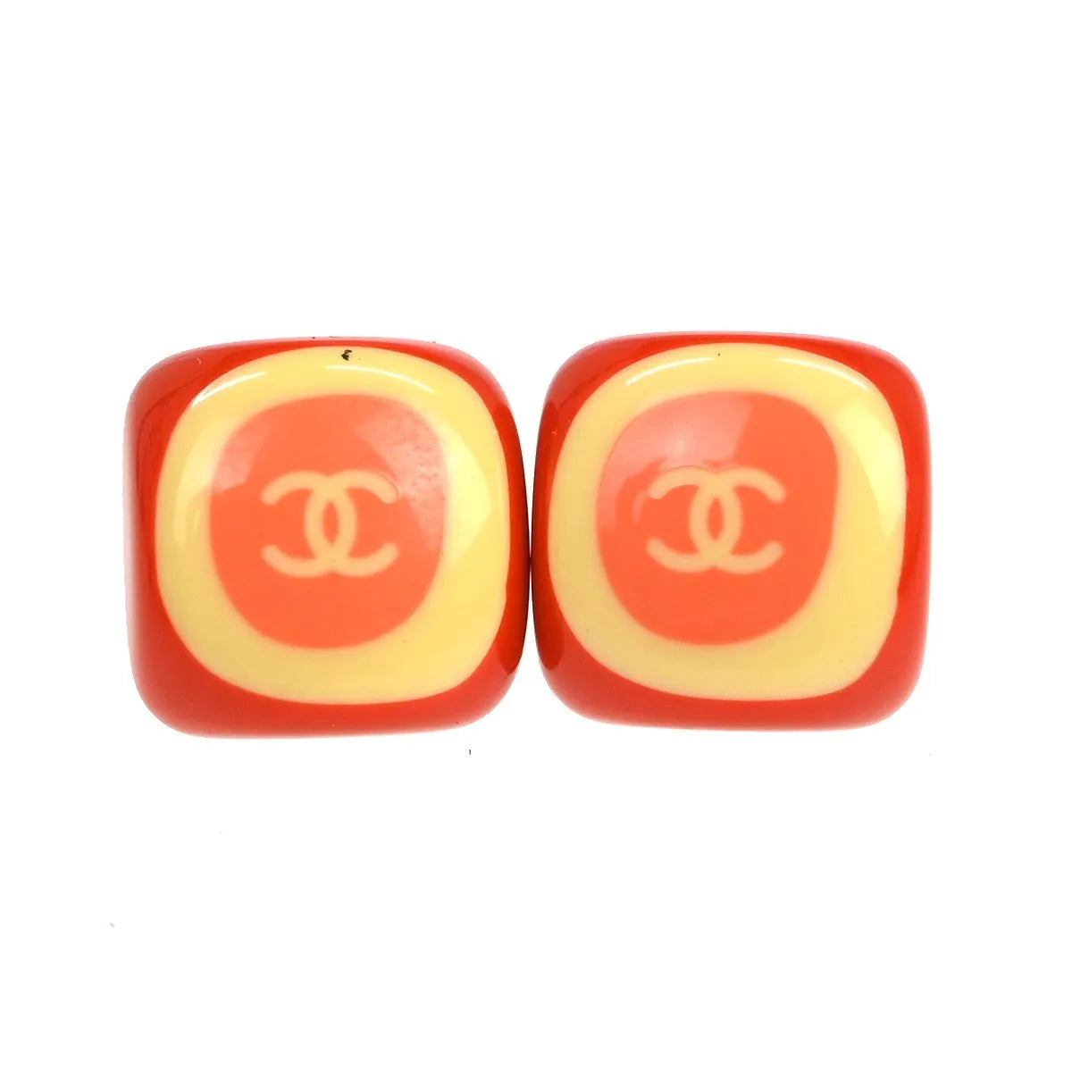 Chanel Cc Square Stud Resin And Metal Red Resin Earrings Jewelry (Pre-Owned)