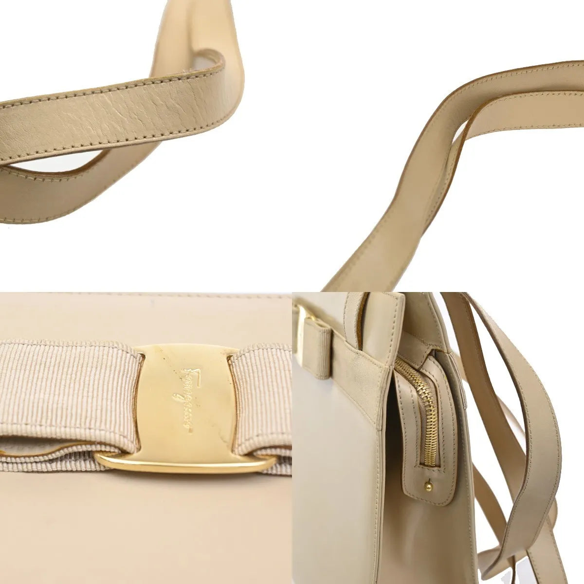 Salvatore Ferragamo Vara Leather Beige Leather Shoulder Bag Bag (Pre-Owned)