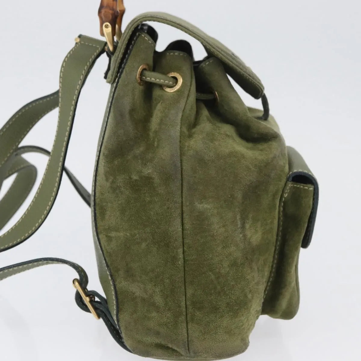 Gucci Gucci Bamboo Daim Khaki Leather Backpack Bag (Pre-Owned)