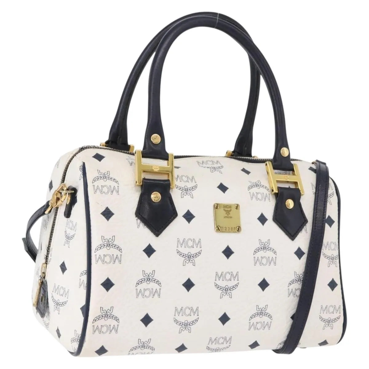 MCM Visetos Logogramme Leather White Leather Handbag (Pre-Owned)