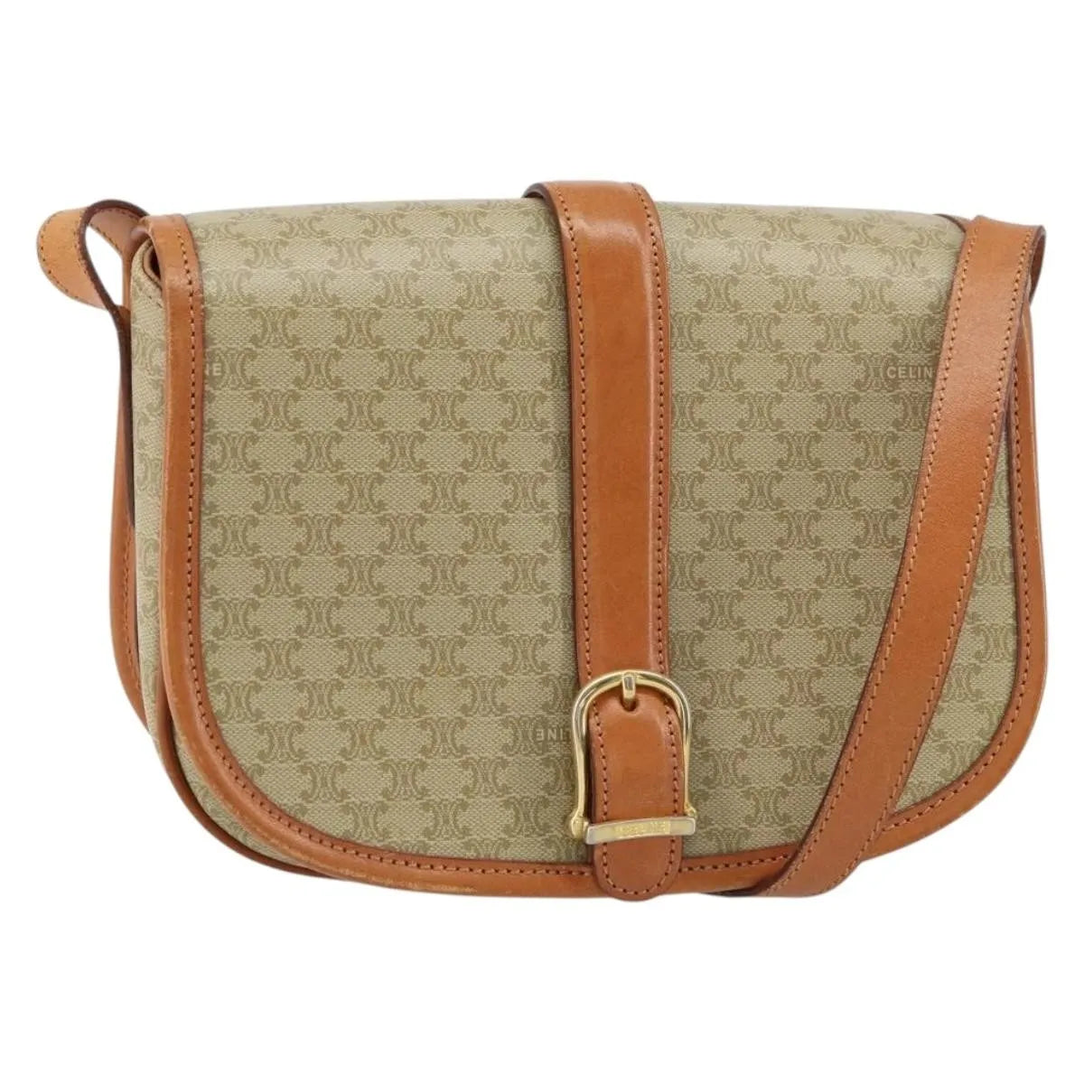 Celine Vintage Macadam Canvas And Leather Beige Canvas Shoulder Bag Bag (Pre-Owned)