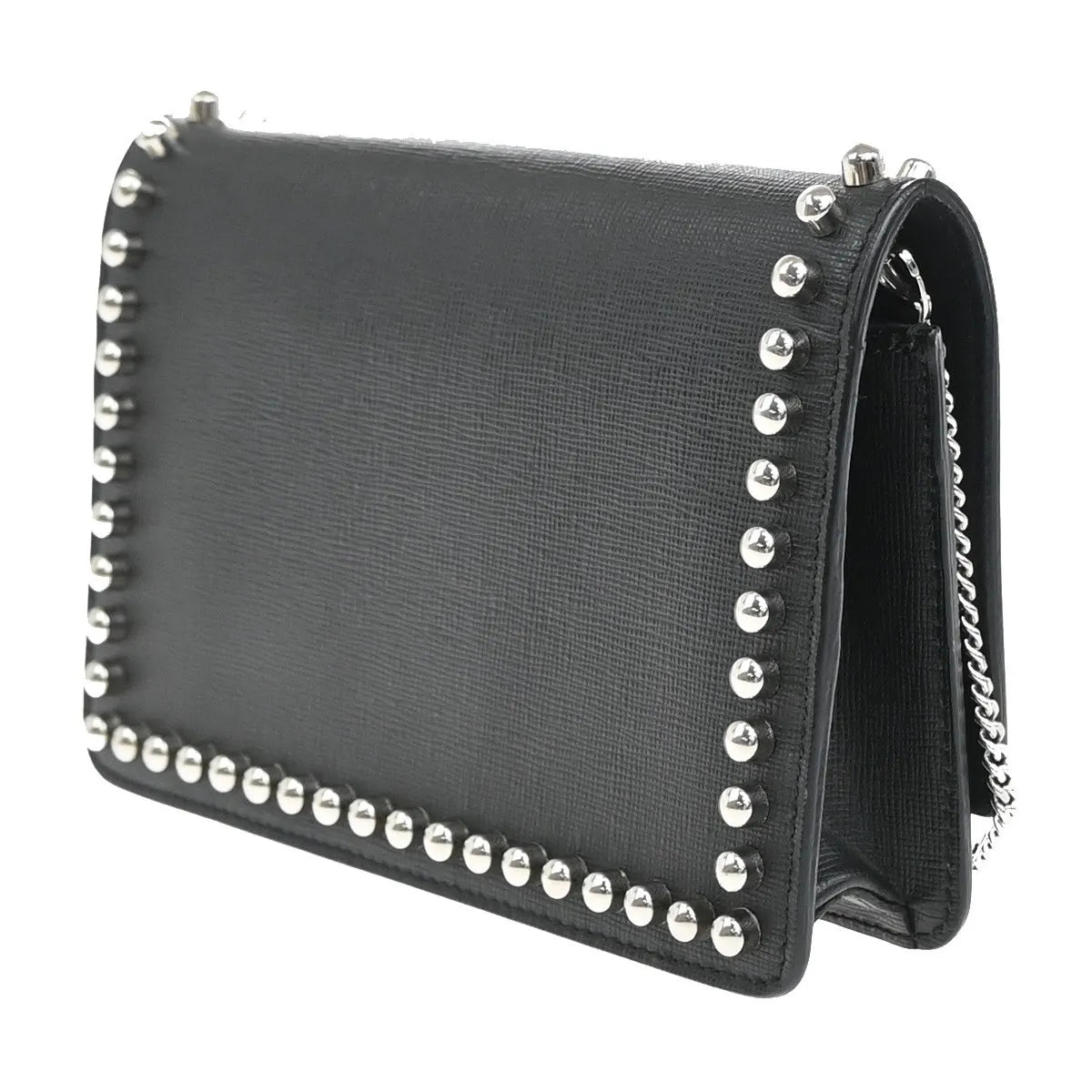 Fendi Karlito Wallet On Chain Studded Saffiano Leather Black Leather Shoulder Bag Bag (Pre-Owned)