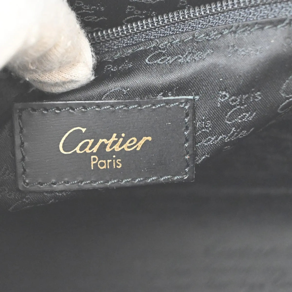 Cartier Pouch With A Handle Box Calf Black Leather Clutche & Pouche Bag (Pre-Owned)