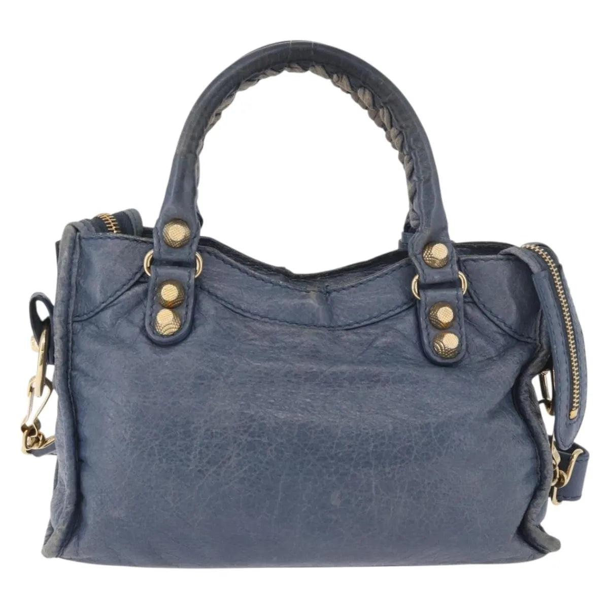 Balenciaga City Giant Studs Leather Blue Leather Handbag (Pre-Owned)