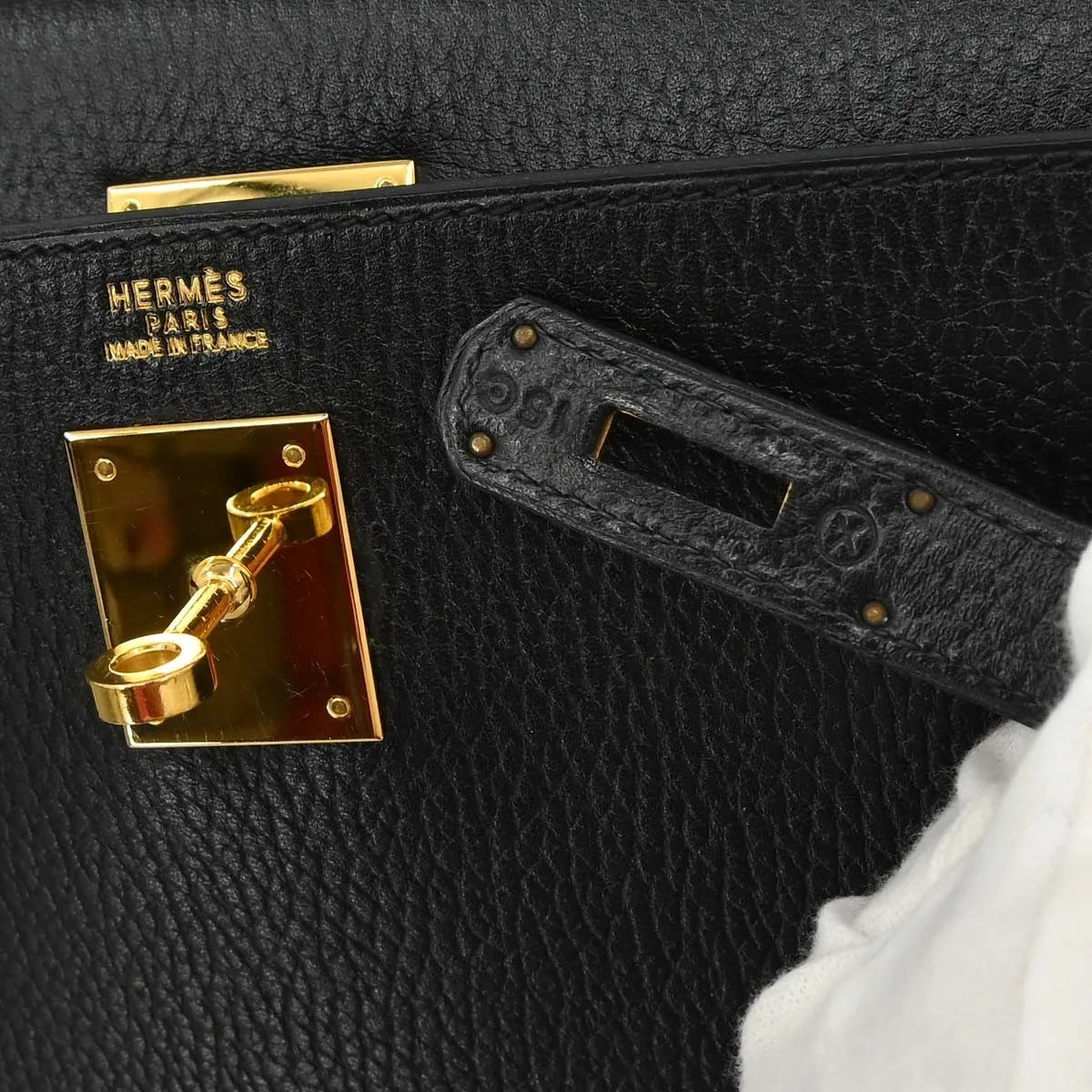 Hermes Kelly Handbag Black Ardennes With Gold Hardware Black Leather Handbag (Pre-Owned)