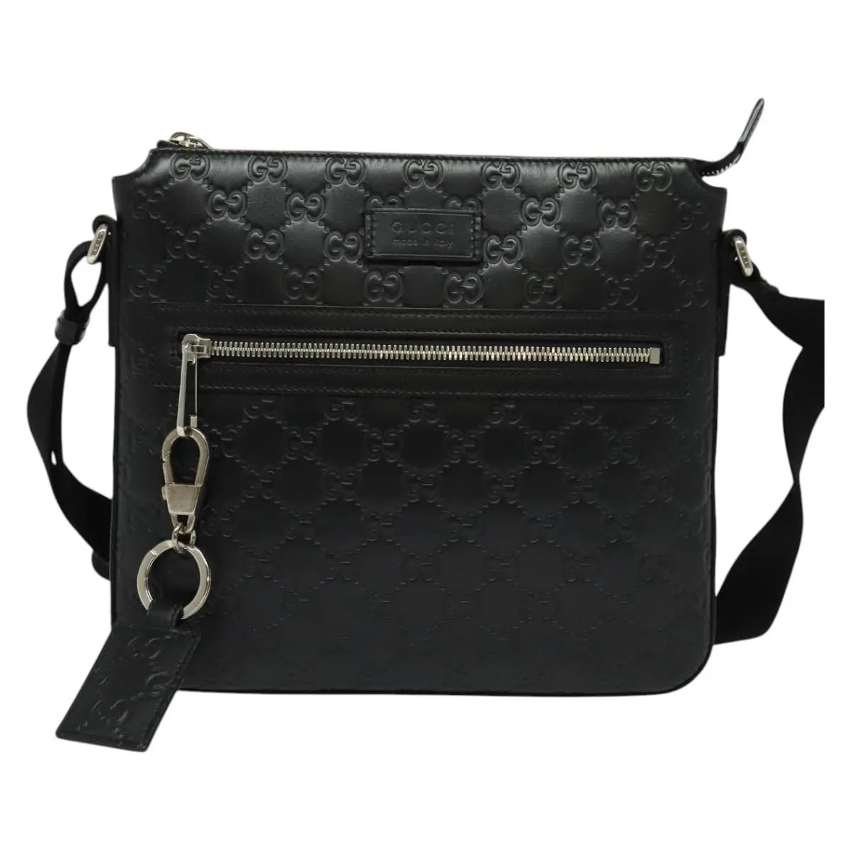 Gucci Signature Zip Messenger Guccissima Leather Black Leather Shoulder Bag Bag (Pre-Owned)