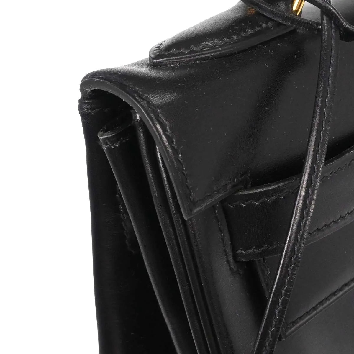 Hermes Kelly Black Box Calf With Gold Hardware Black Leather Handbag (Pre-Owned)