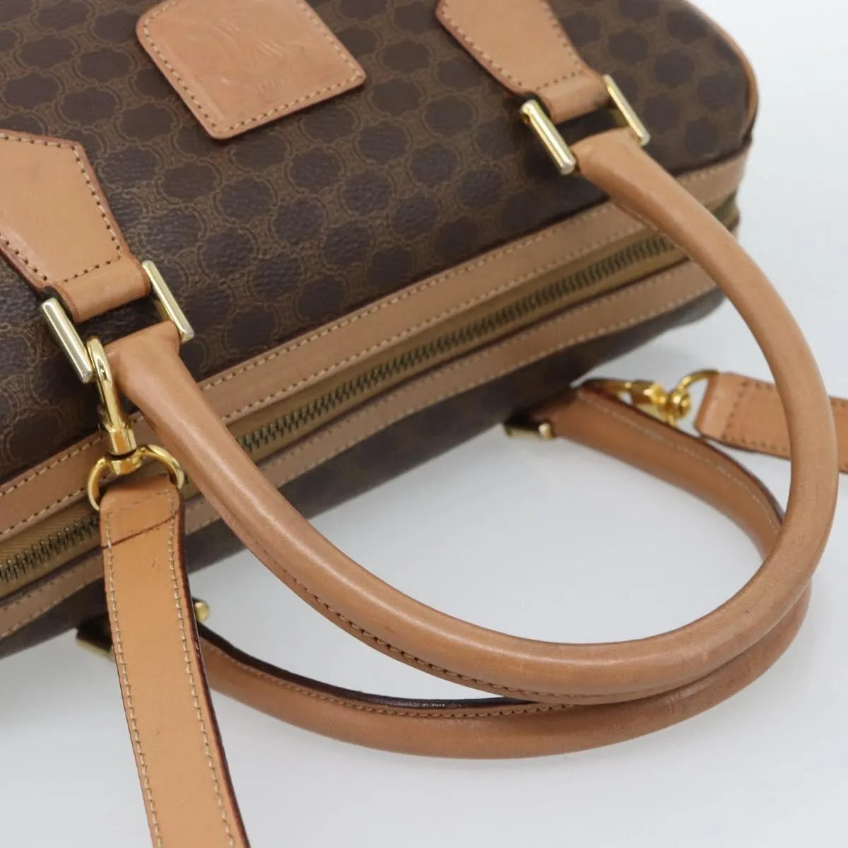 Celine Vintage Macadam Boston Canvas And Leather Brown Pvc Handbag (Pre-Owned)