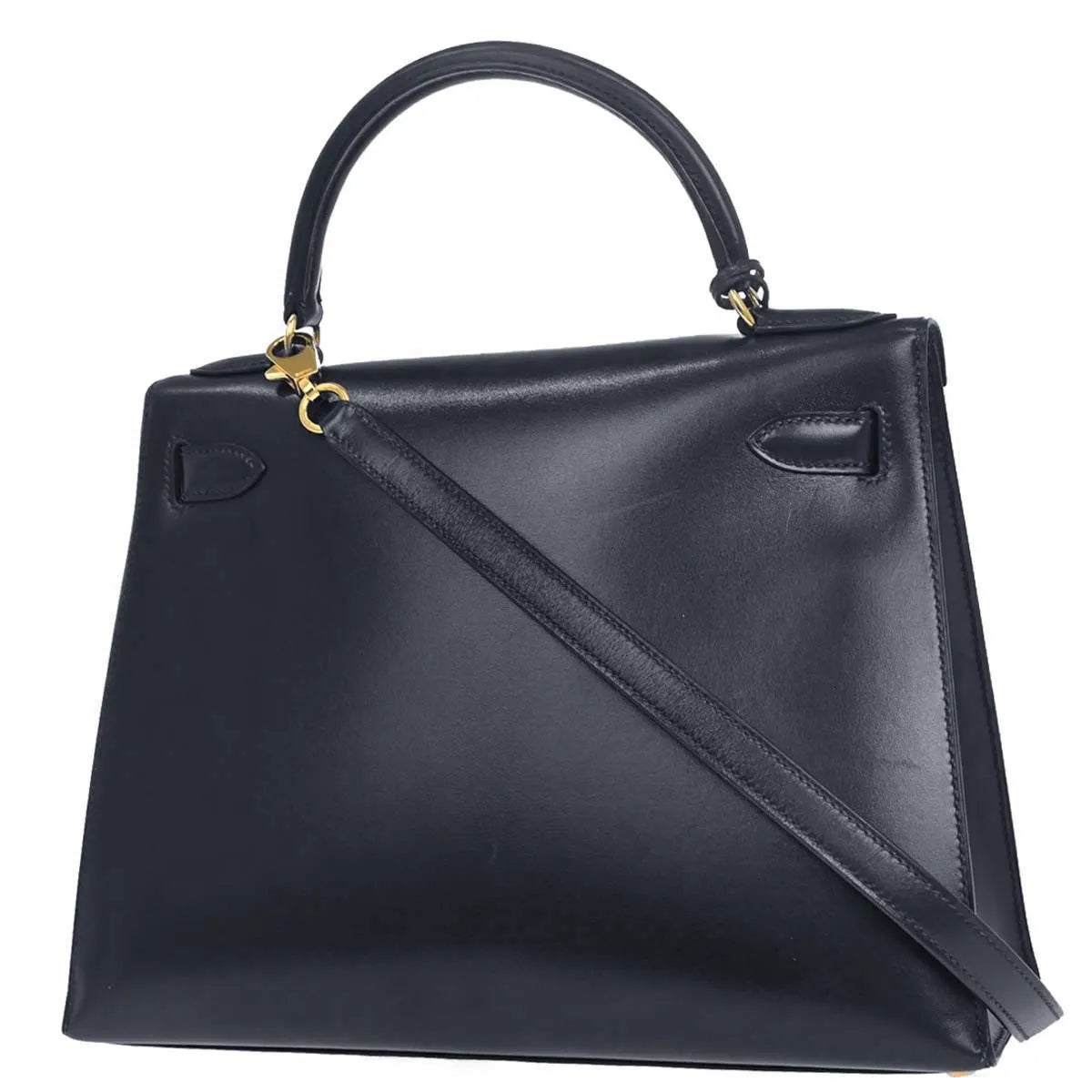 Hermes Kelly Sellier Box Calf Blue Calfskin Handbag (Pre-Owned)