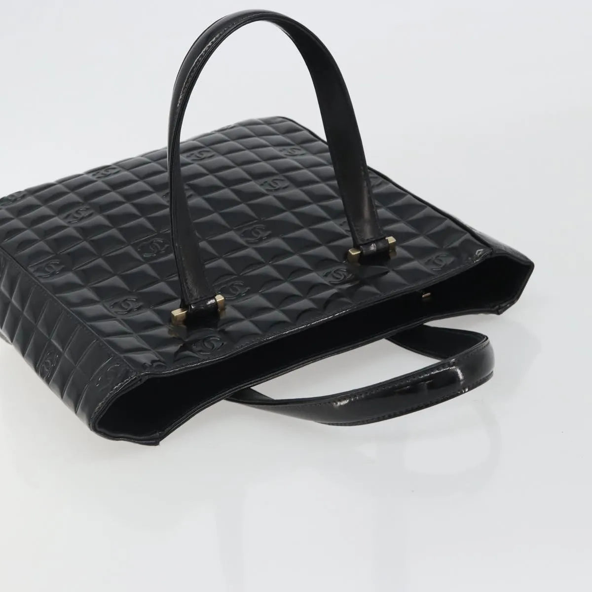Chanel Chocolate Bar Cc Tote Quilted Patent Black Patent_Leather Tote Bag Bag (Pre-Owned)