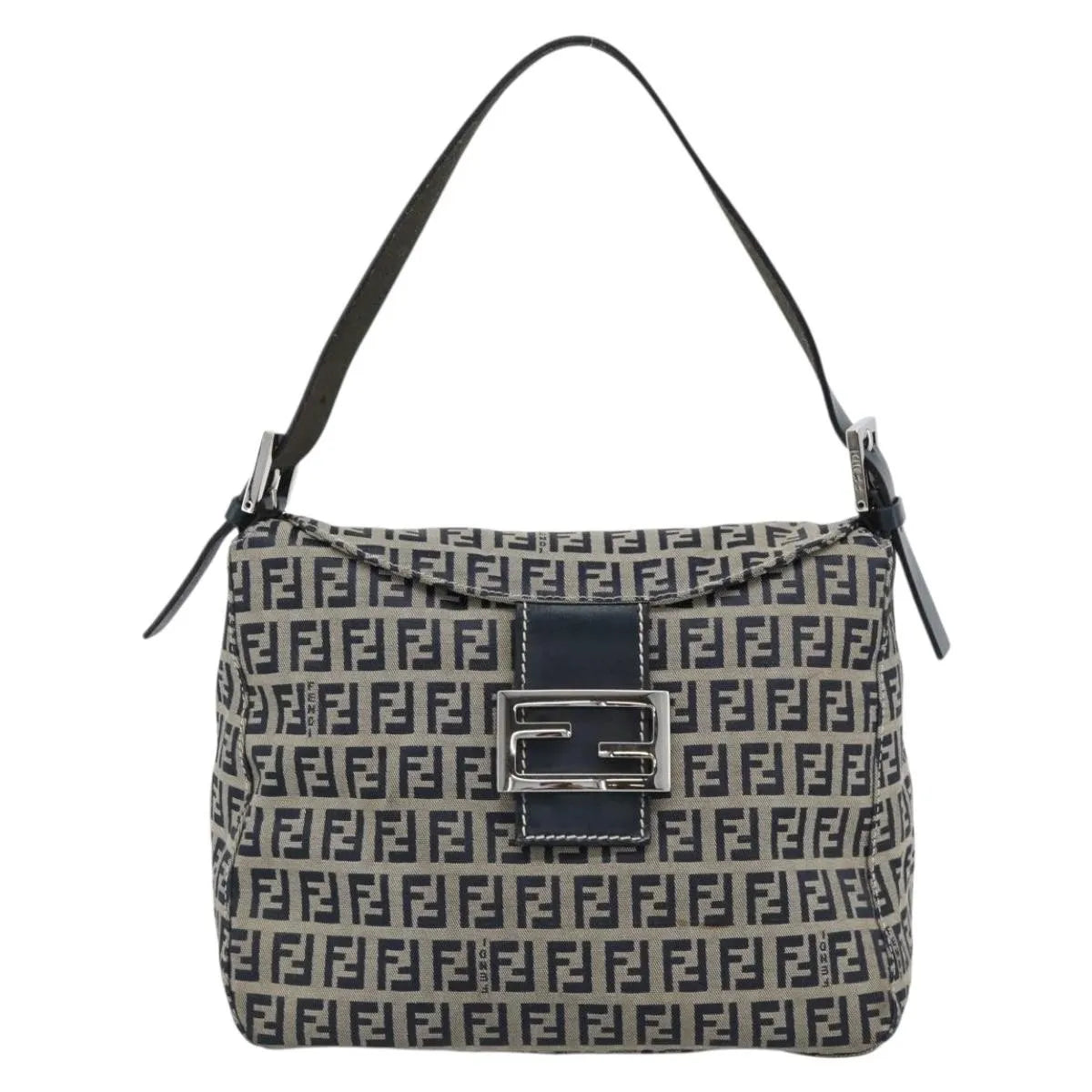 Fendi Zucchino Canvas Mamma Baguette Canvas Navy Canvas Shoulder Bag Bag (Pre-Owned)