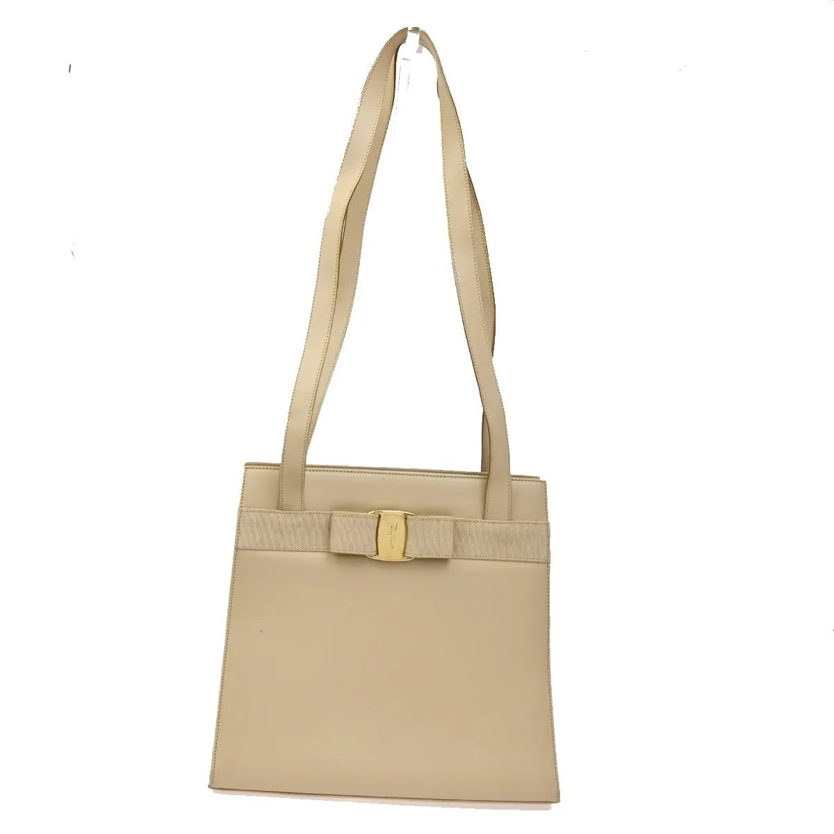 Salvatore Ferragamo Vara Leather Beige Leather Shoulder Bag Bag (Pre-Owned)