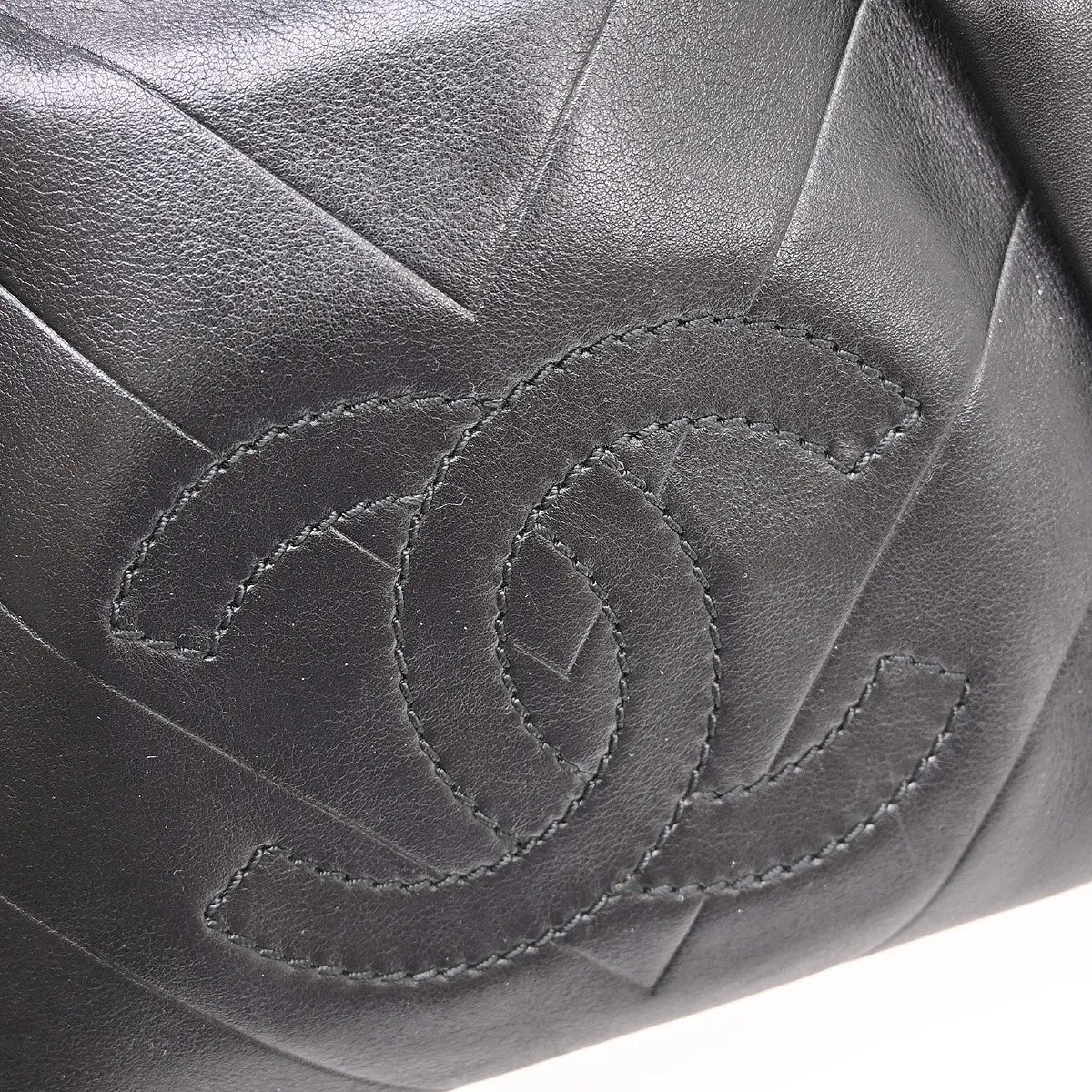 Chanel All Day Long Bowler Chevron Leather Black Leather Tote Bag Bag (Pre-Owned)