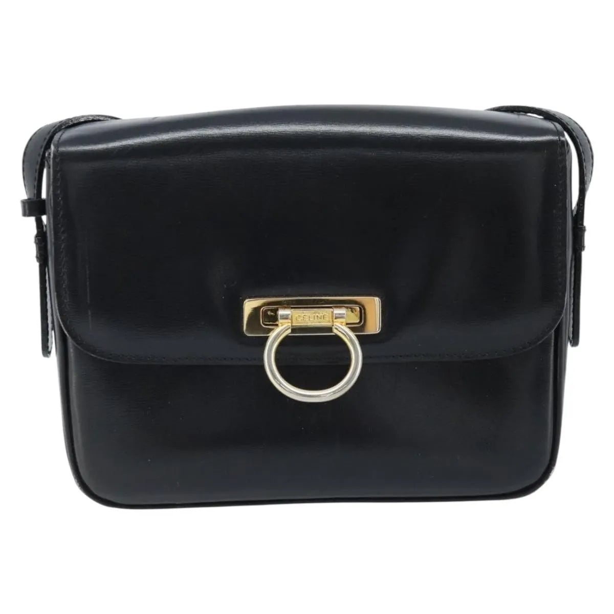 Celine Shoulder Leather Black Leather Shoulder Bag Bag (Pre-Owned)
