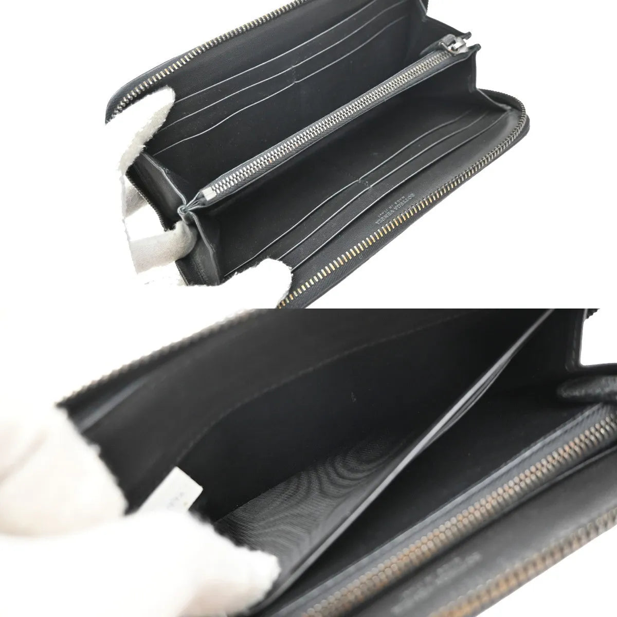 Bottega Veneta Intrecciato Long Zip Leather Black Leather Wallets Accessory (Pre-Owned)