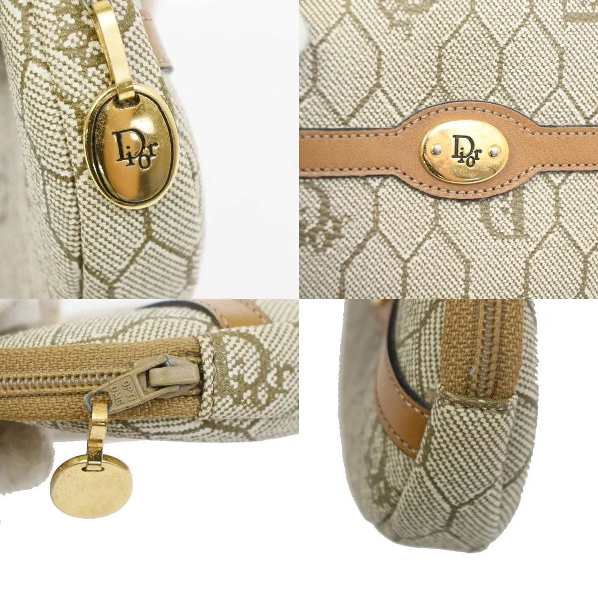 Christian Dior Honeycomb Zip Coin Purse Canvas And Leather Beige Canvas Wallets Accessory (Pre-Owned)