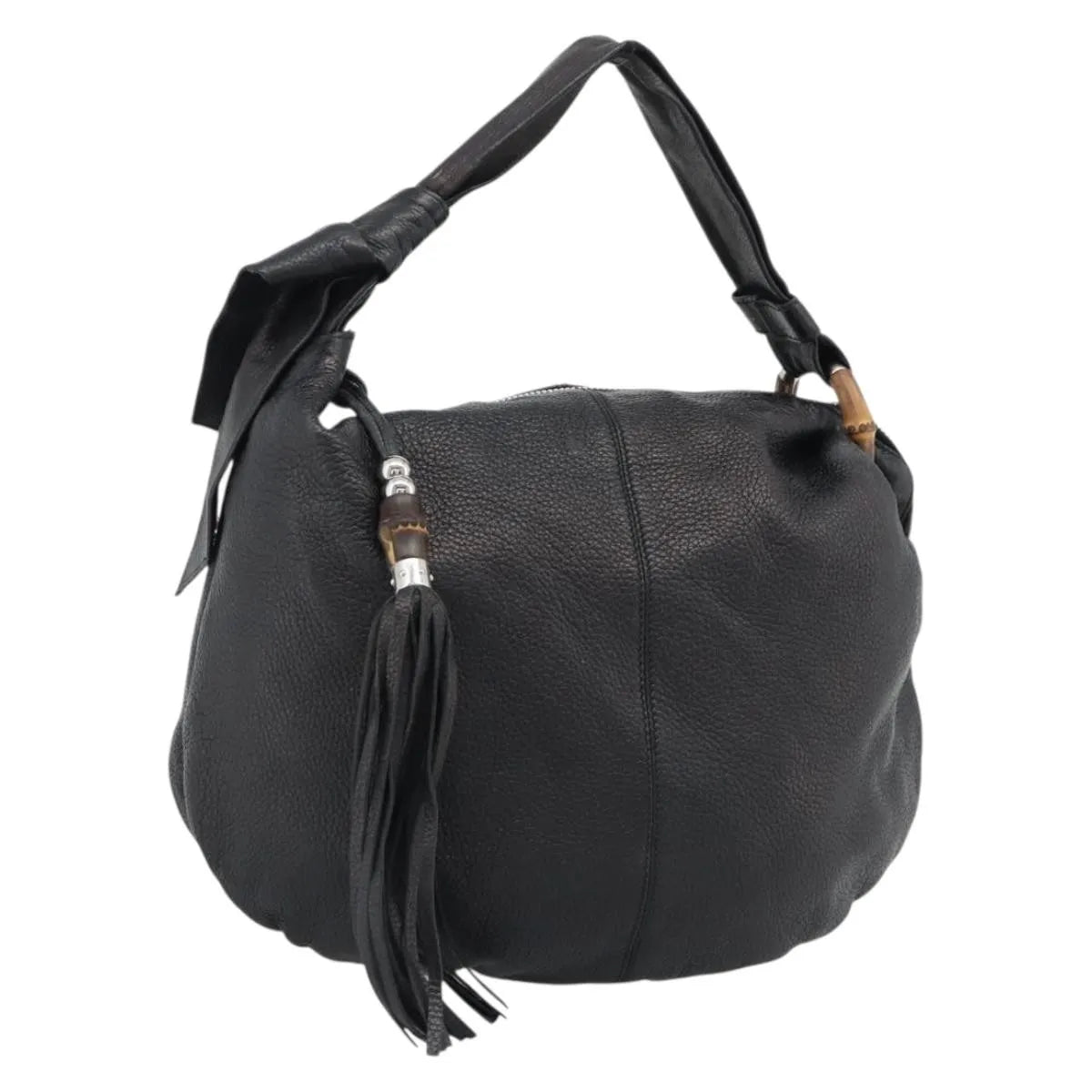 Gucci Vintage Bamboo Shoulder Nylon Black Leather Handbag (Pre-Owned)