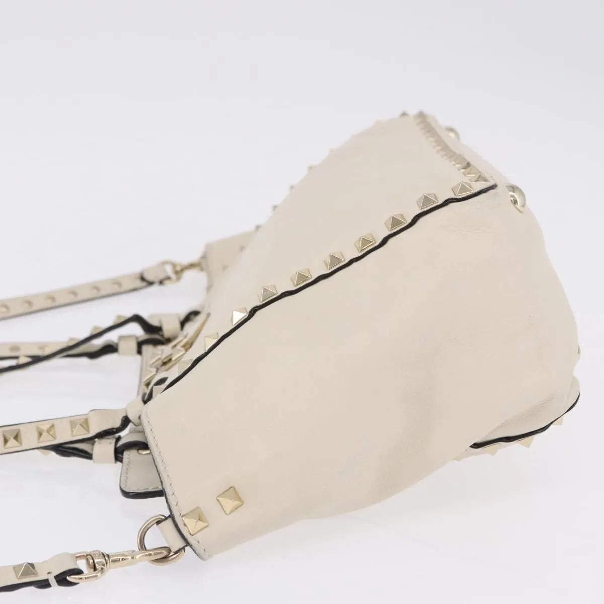 Valentino Garavani Rockstud Tote Soft Leather White Leather Tote Bag Bag (Pre-Owned)