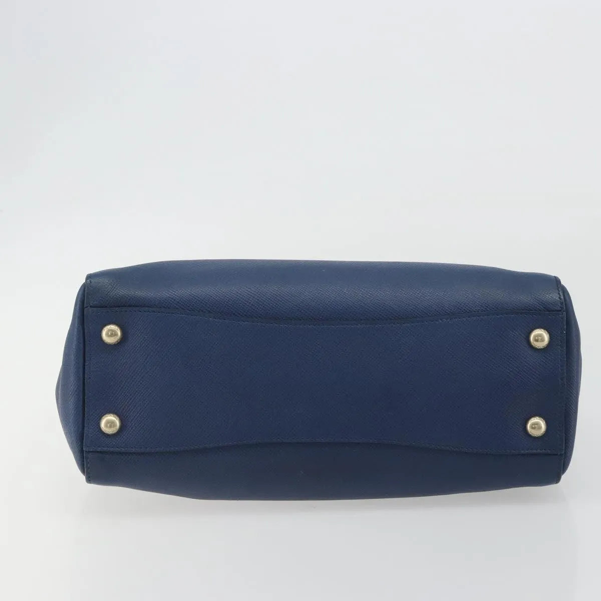Prada Cuir Frame Double Zip Tote Saffiano Leather Blue Leather Tote Bag Bag (Pre-Owned)