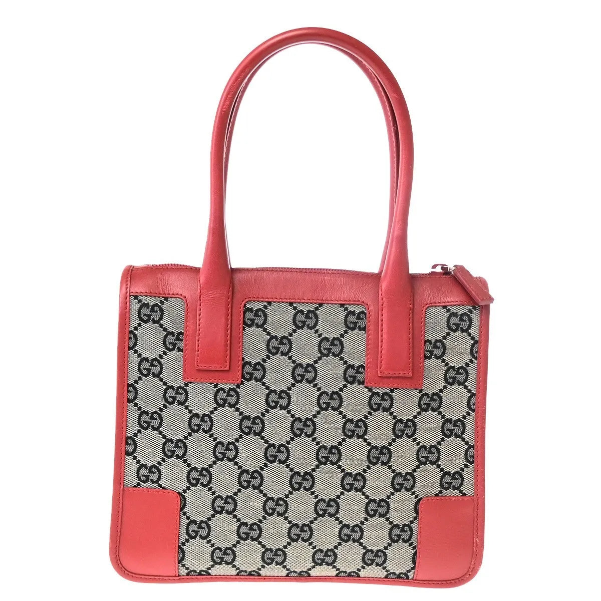Gucci Vintage Zip Tote Gg Canvas With Leather Gray Canvas Tote Bag Bag (Pre-Owned)