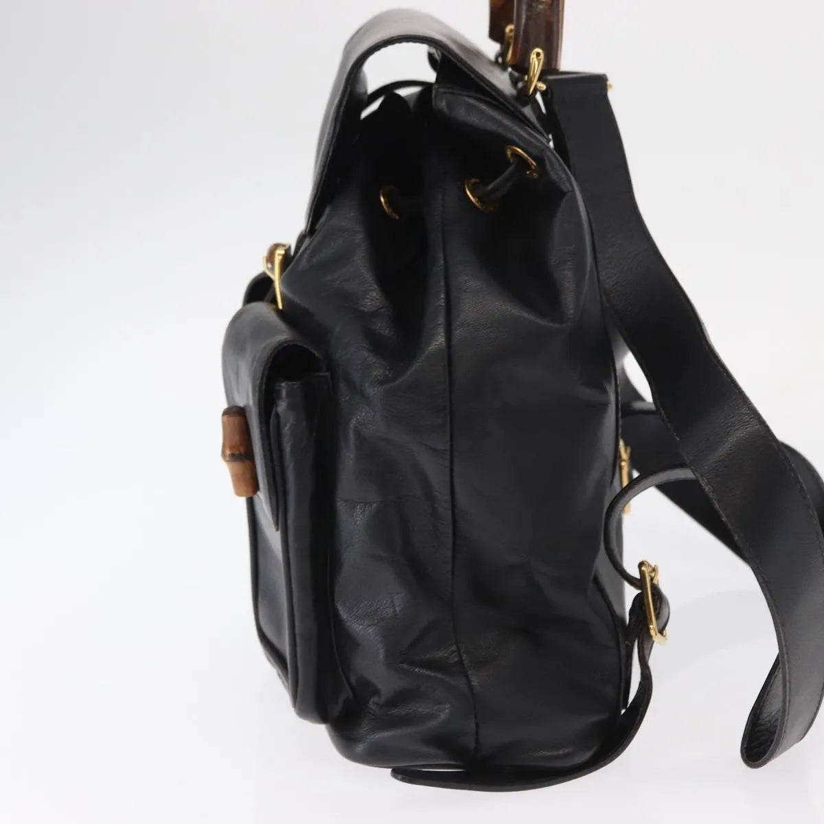 Gucci Vintage Bamboo Leather Black Leather Backpack Bag (Pre-Owned)