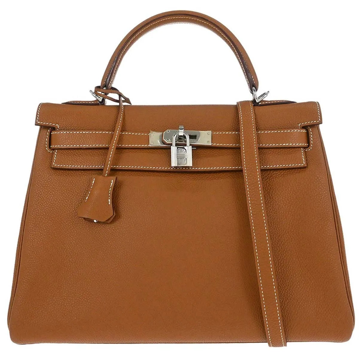 Hermes Kelly Handbag Brown Togo With Palladium Hardware Brown Leather Handbag (Pre-Owned)