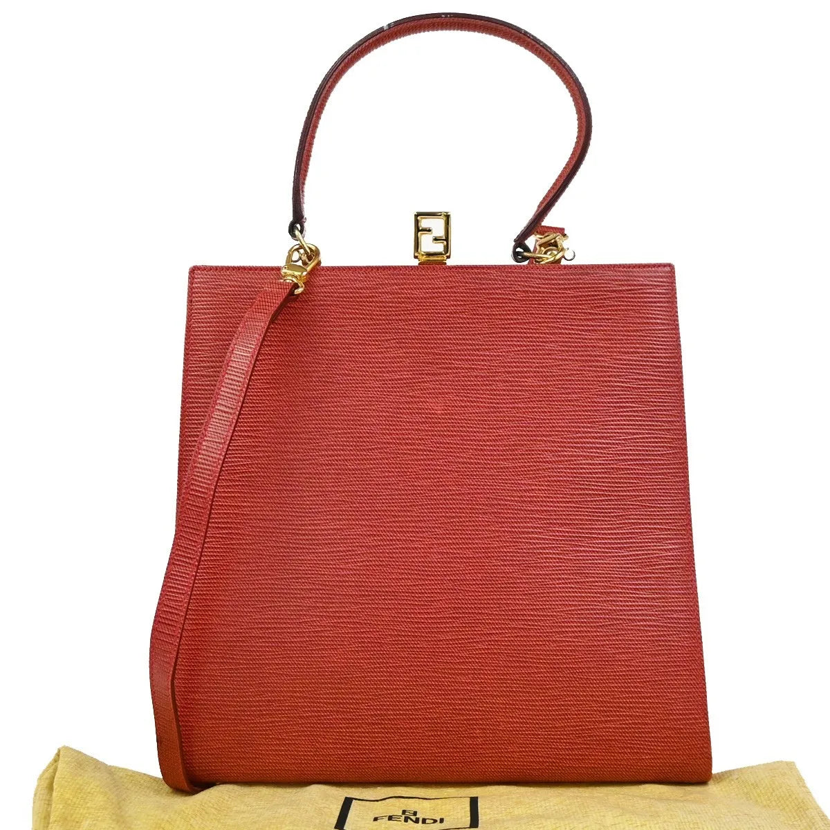 Fendi Vintage Top Handle Leather Red Leather Tote Bag Bag (Pre-Owned)