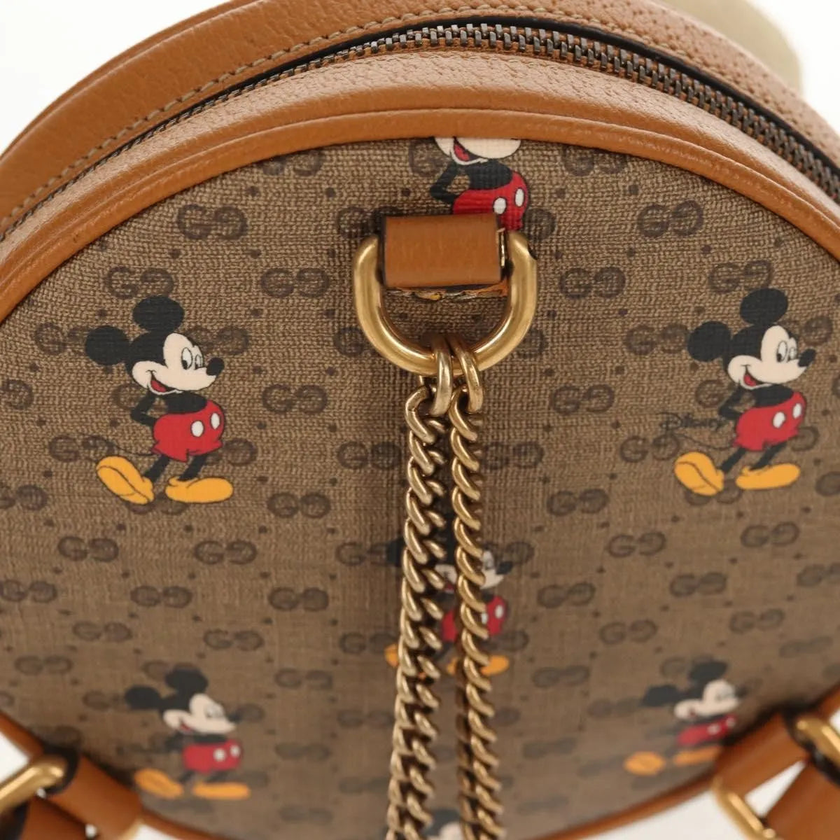 Gucci Disney Mickey Mouse Round Backpack (Outlet) Printed Mini Gg Coated Canvas Beige Canvas Backpack Bag (Pre-Owned)