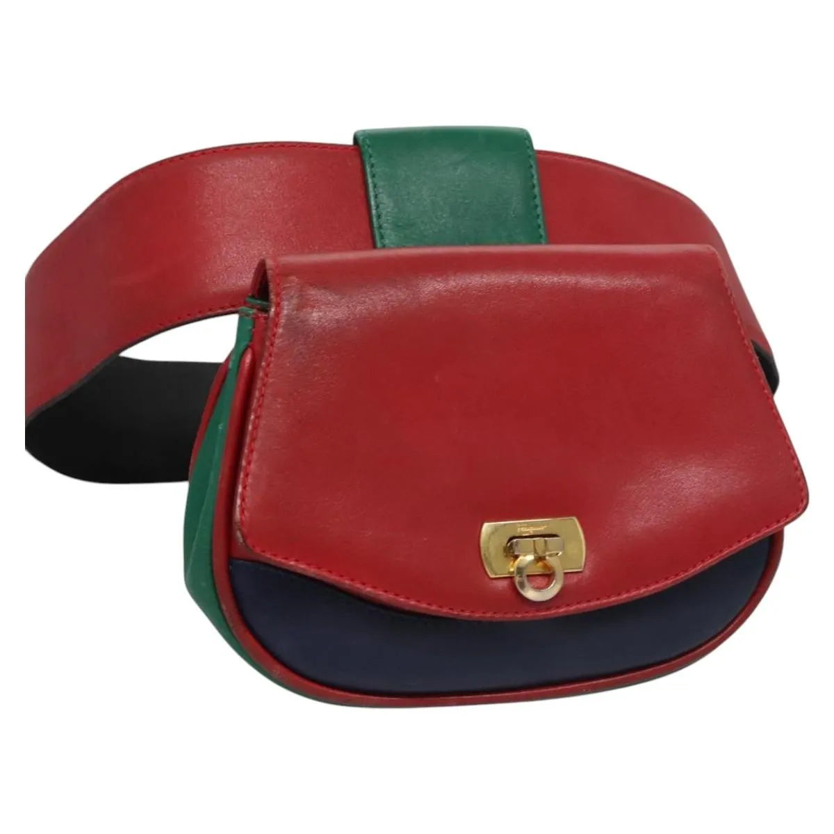 Salvatore Ferragamo Gancini Waist Leather Red Leather Clutche & Pouche Bag (Pre-Owned)