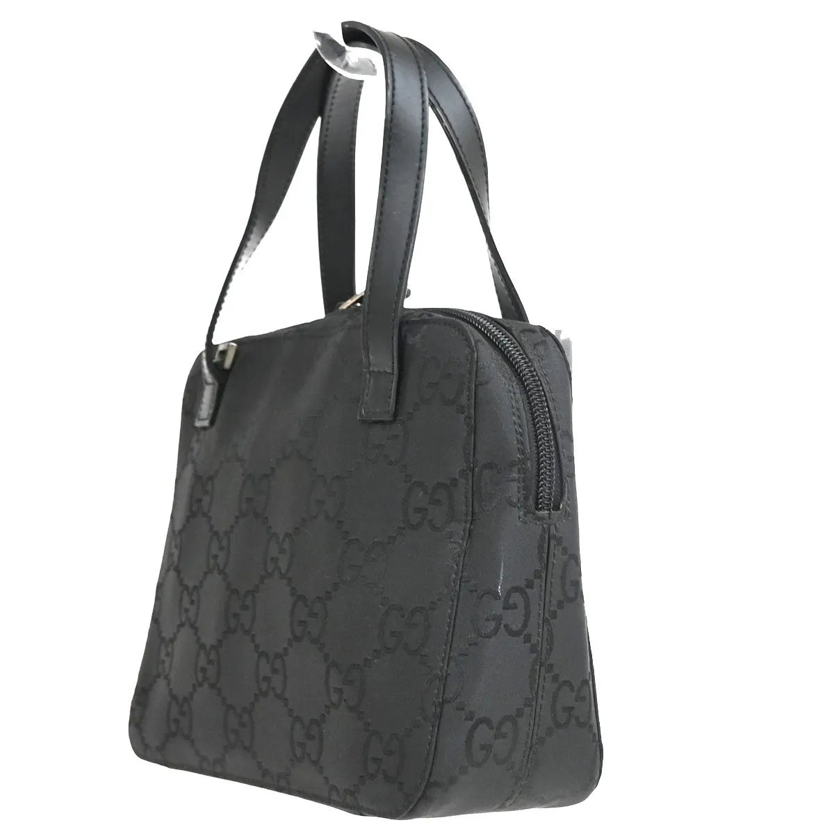 Gucci Zip Around Bowling Gg Canvas And White Leather Black Canvas Handbag (Pre-Owned)