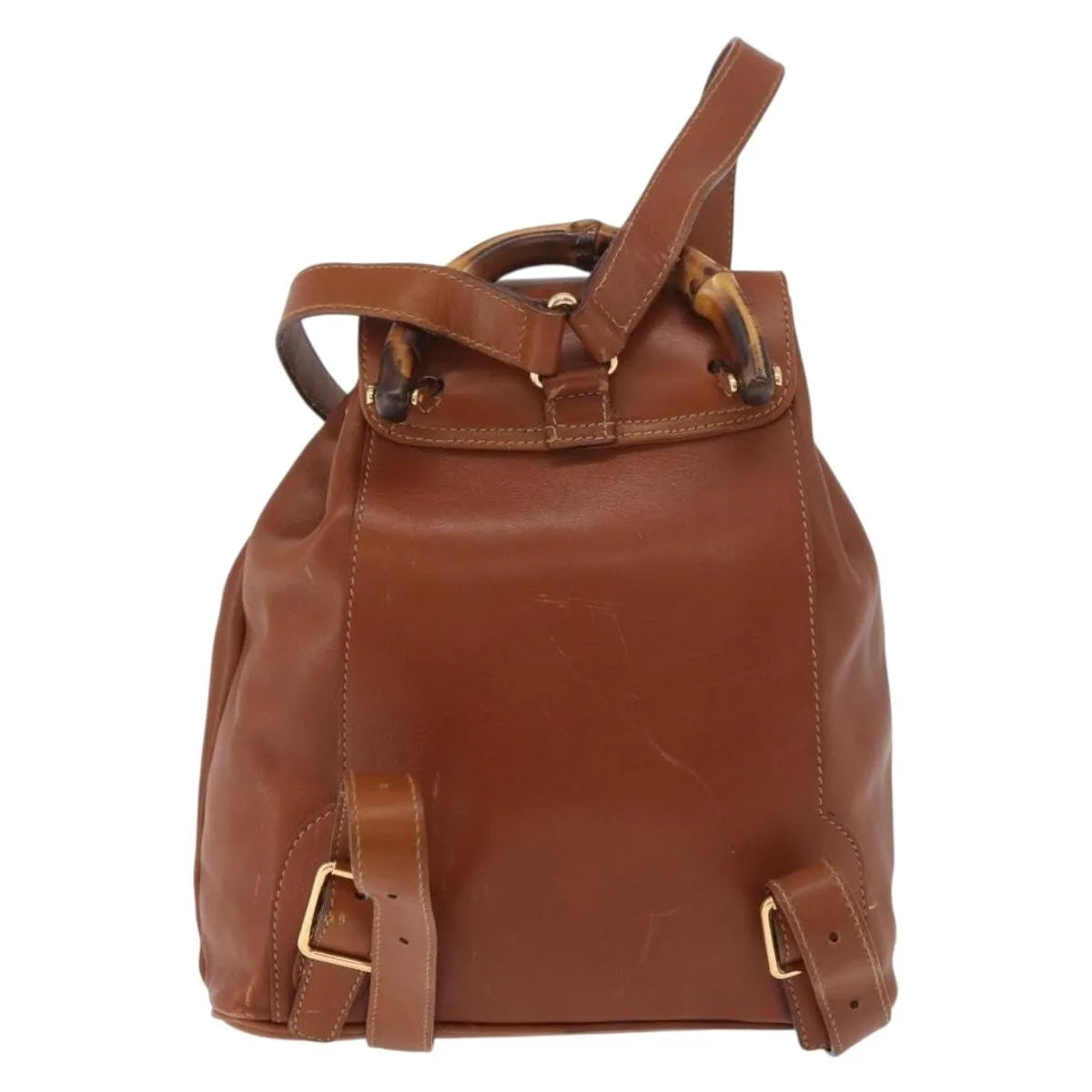 Gucci Vintage Bamboo Leather Brown Leather Backpack Bag (Pre-Owned)