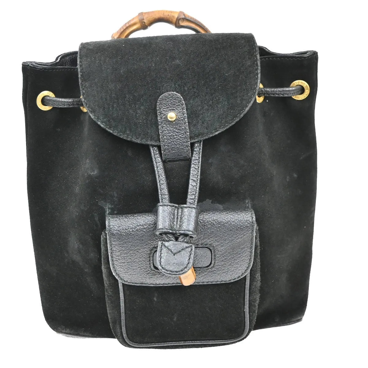 Gucci Vintage Bamboo Suede Black Suede Backpack Bag (Pre-Owned)