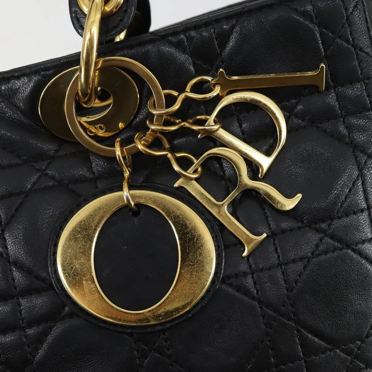 Christian Dior Lady Cannage Matelassé Black Leather Tote Bag Bag (Pre-Owned)