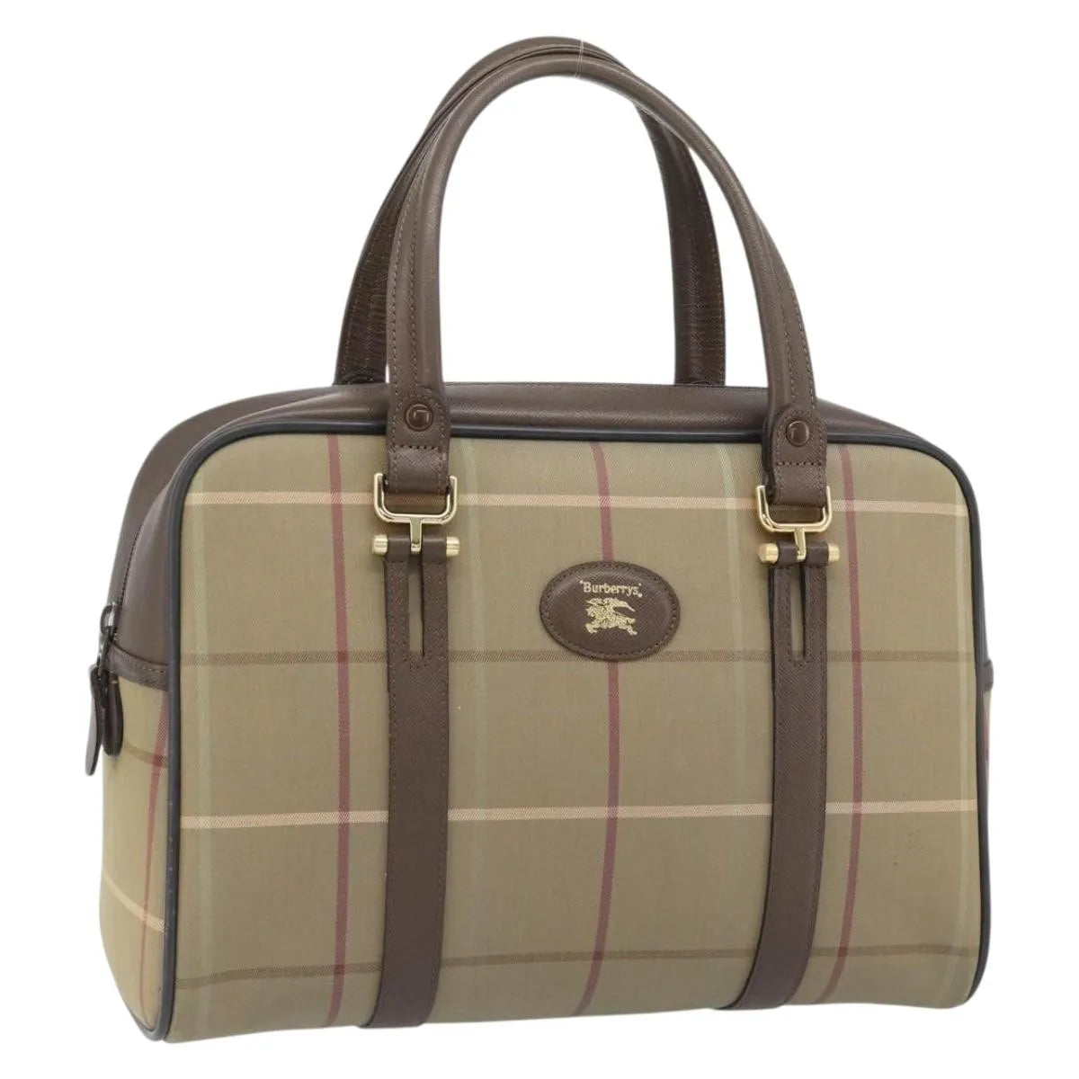 Burberry Nova Check Boston Canvas Beige Canvas Handbag (Pre-Owned)