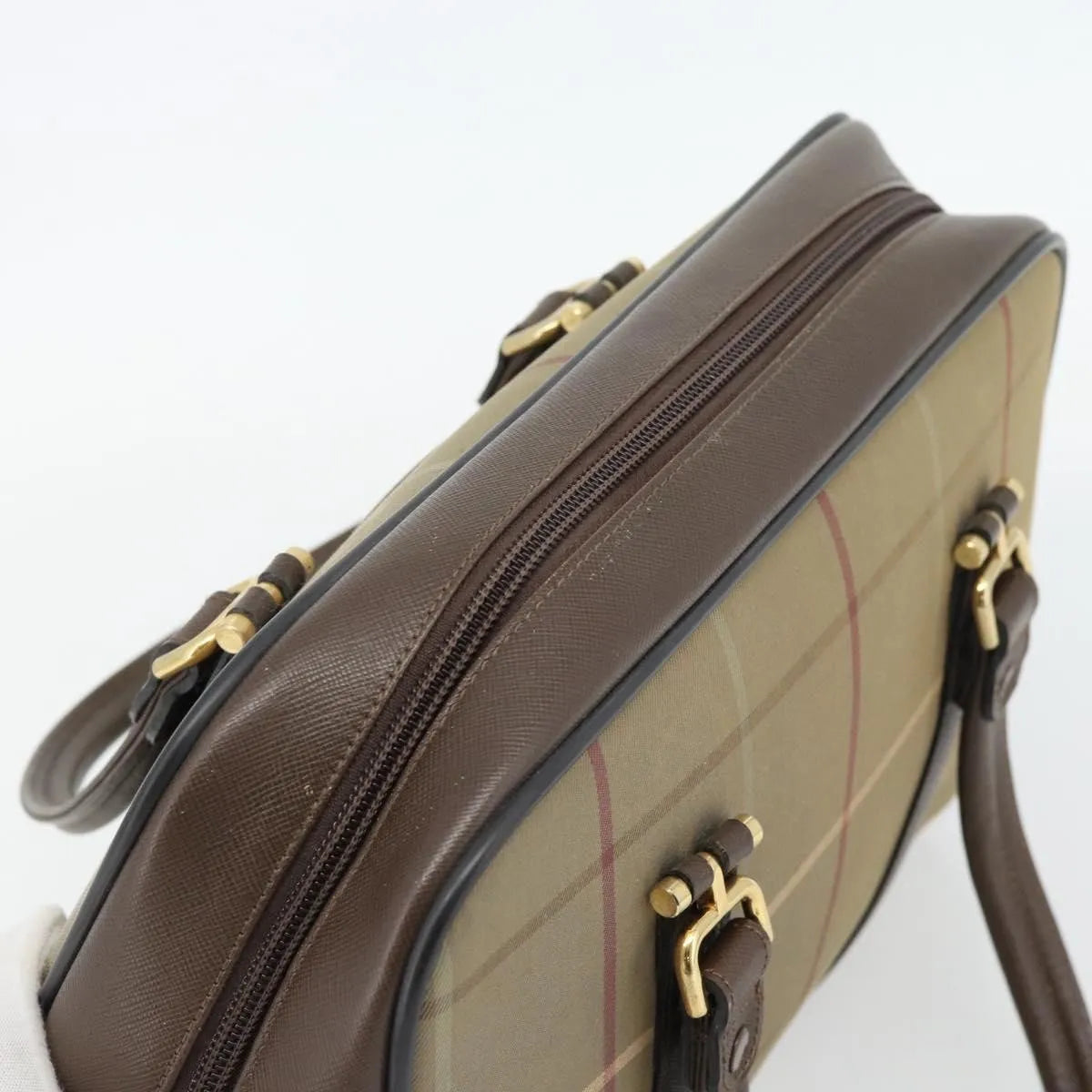 Burberry Nova Check Boston Canvas Beige Canvas Handbag (Pre-Owned)