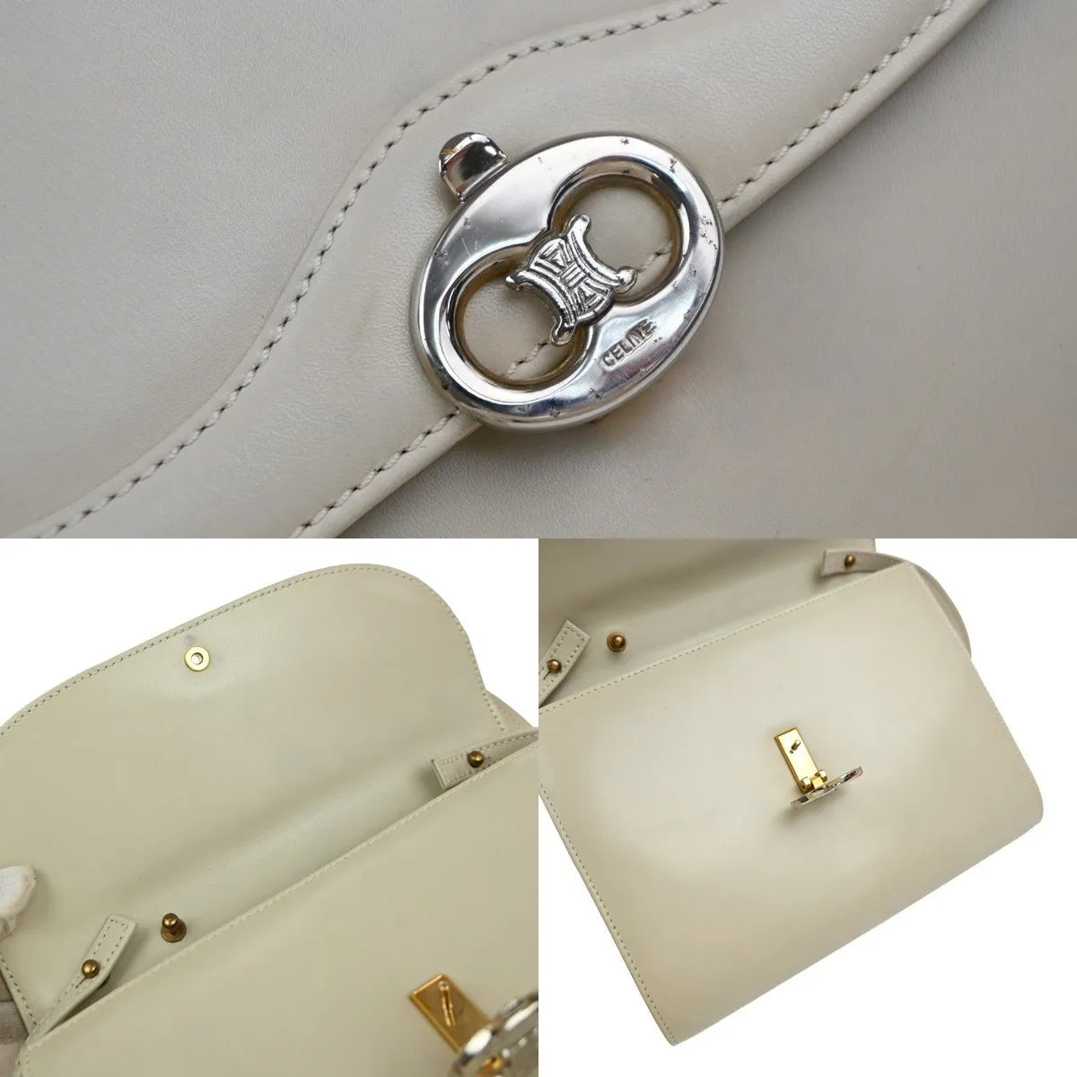 Celine Vintage Leather White Leather Shoulder Bag Bag (Pre-Owned)