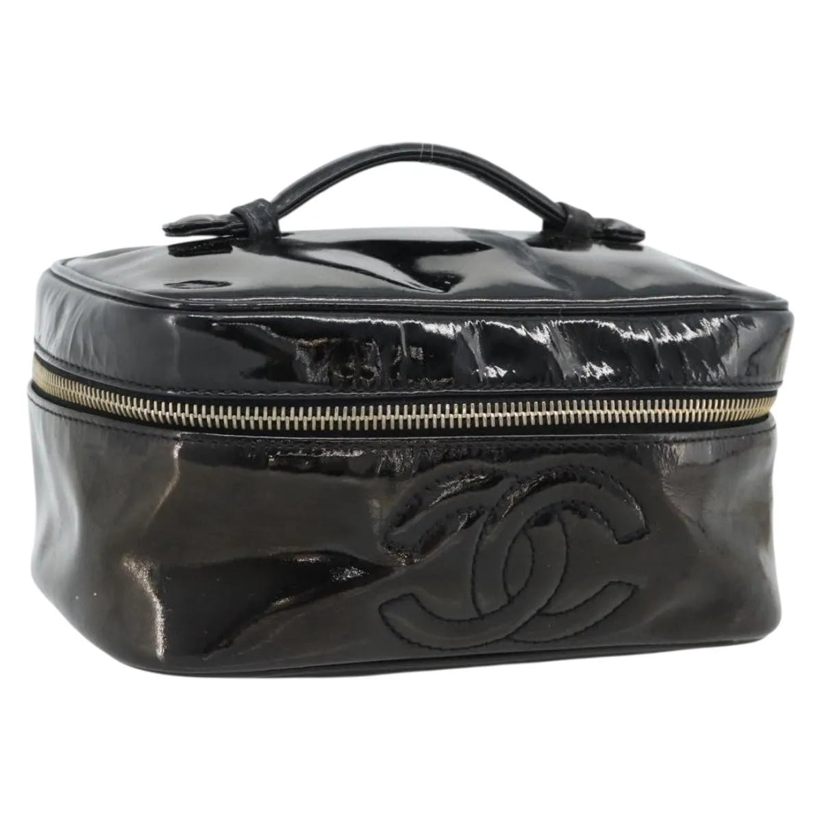 Chanel Vintage Cosmetic Case Patent Black Patent_Leather Clutche & Pouche Bag (Pre-Owned)