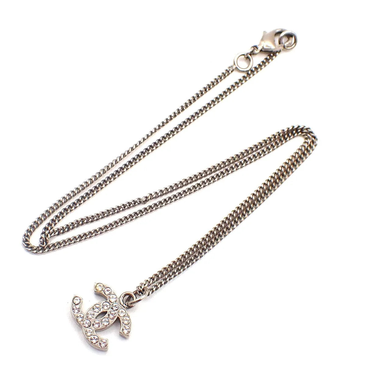 Chanel Vintage Cc Logo Chain Charm Pendant Silver Plated Silver Silver_Plated Necklace Jewelry (Pre-Owned)