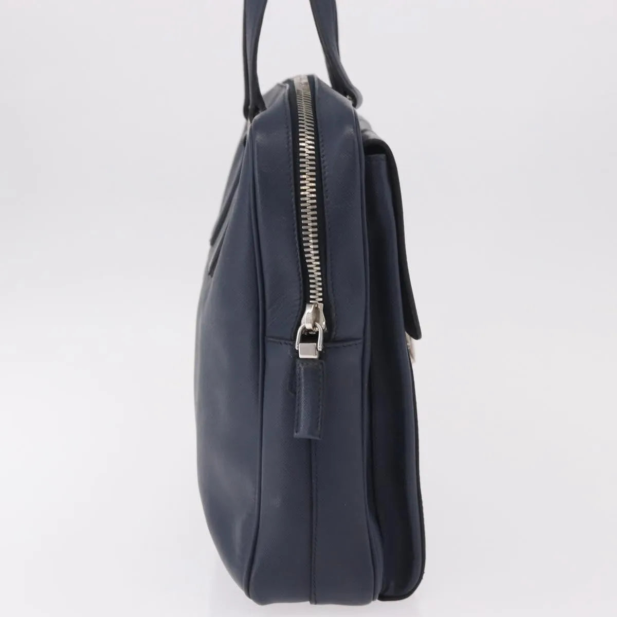 Prada Briefcase Leather Blue Leather Briefcase Bag (Pre-Owned)