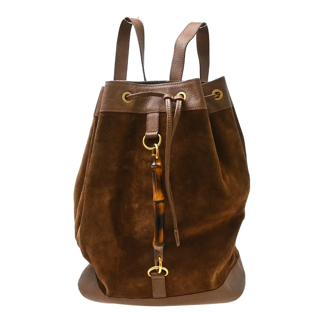 Gucci Vintage Bamboo Suede Brown Suede Backpack Bag (Pre-Owned)