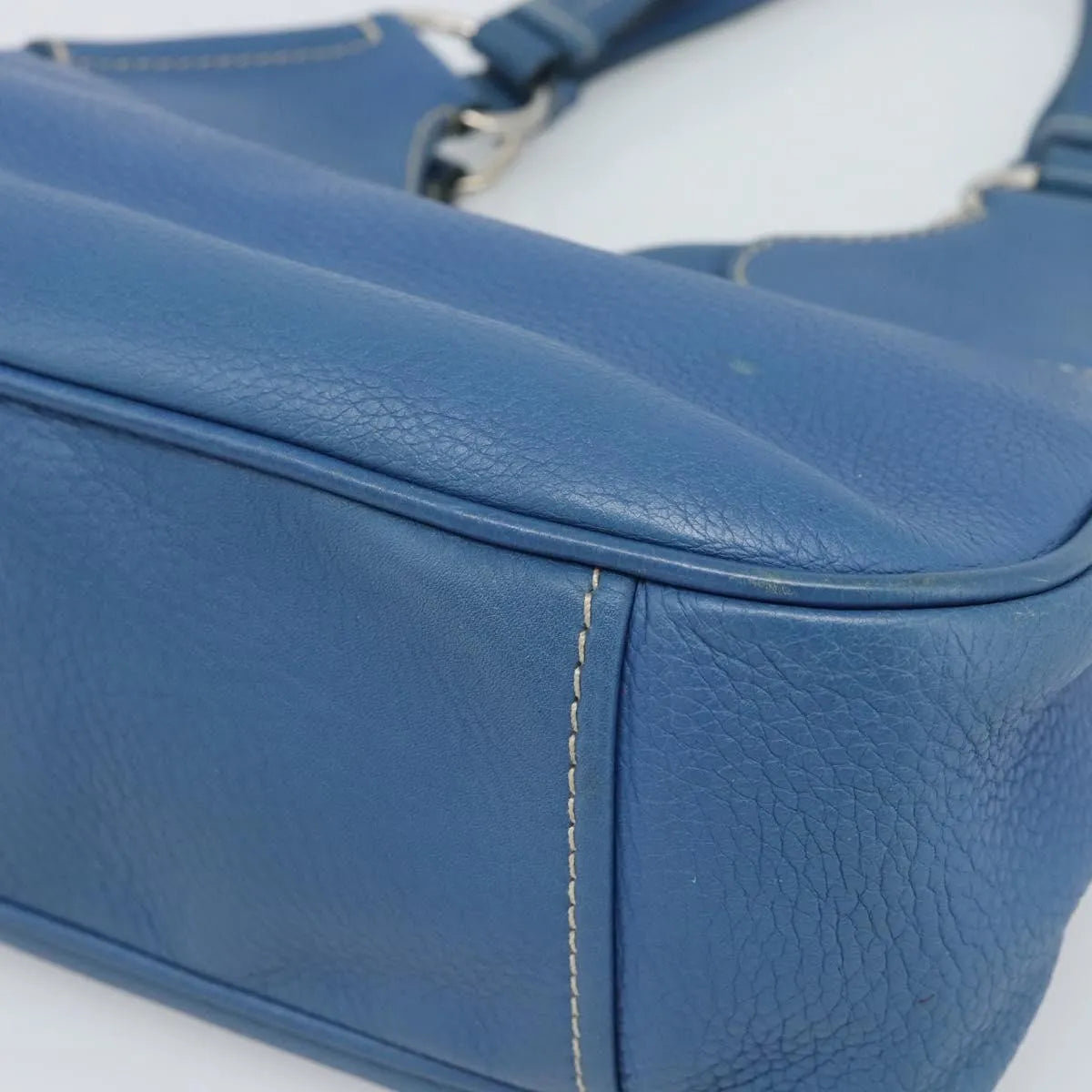 Prada Vitello Daino Convertible Tote Vitello Daino Blue Leather Handbag (Pre-Owned)