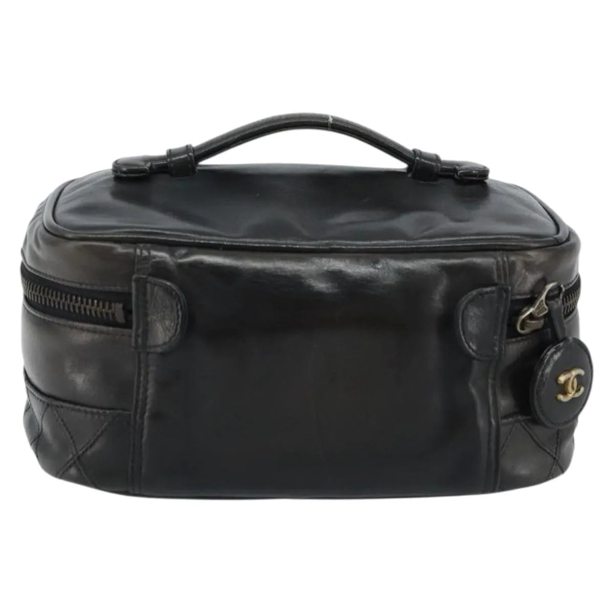 Chanel Vintage Cosmetic Case Lambskin Black Leather Clutche & Pouche Bag (Pre-Owned)