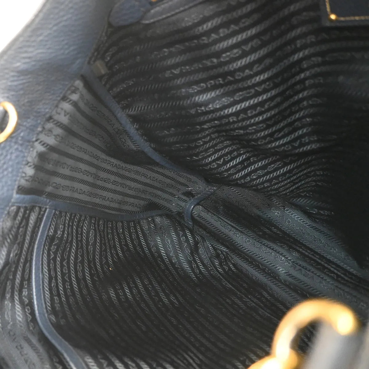 Prada Shopping Tote Vitello Daino Navy Leather Tote Bag Bag (Pre-Owned)