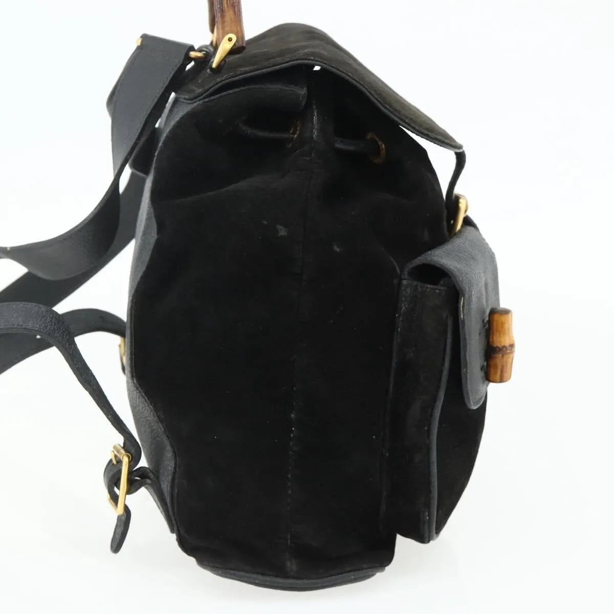 Gucci Vintage Bamboo Suede Black Suede Backpack Bag (Pre-Owned)