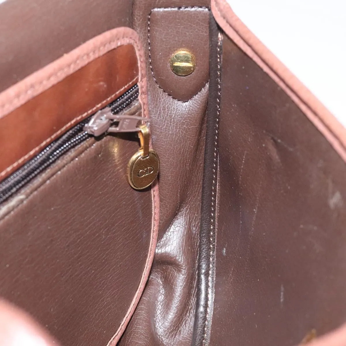 Christian Dior Vintage Cd Flap Leather Brown Leather Shoulder Bag Bag (Pre-Owned)