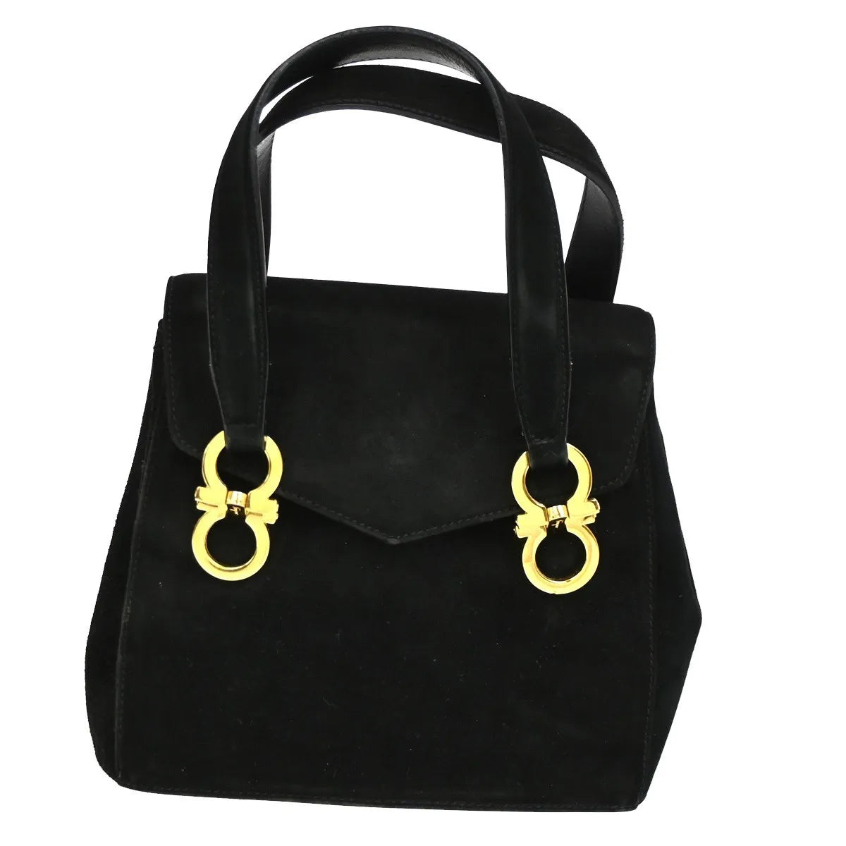 Salvatore Ferragamo Gancini Suede Black Suede Handbag (Pre-Owned)